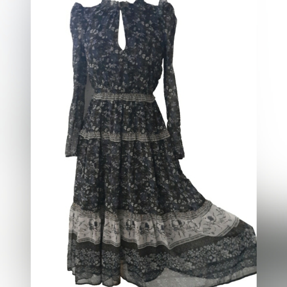 New Tag ANTONIO MELANI Alexis Midi Chiffon Iris Floral Dress S2
